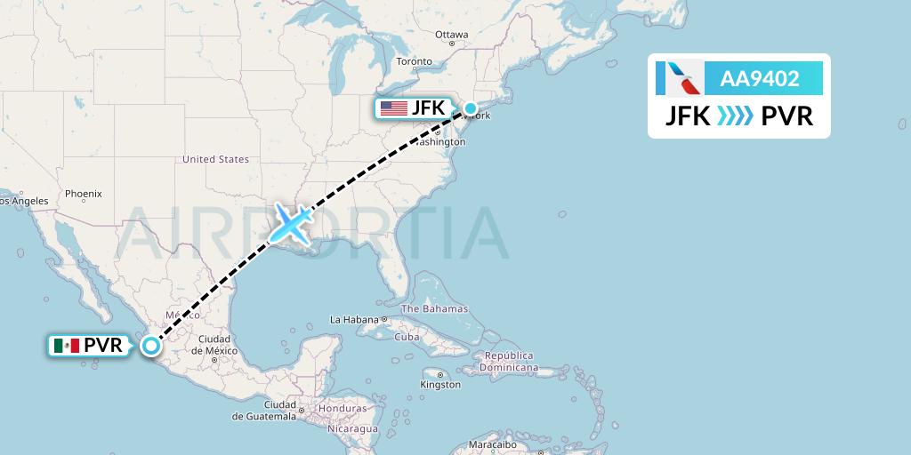 AA9402 American Airlines Flight Map: New York to Puerto Vallarta