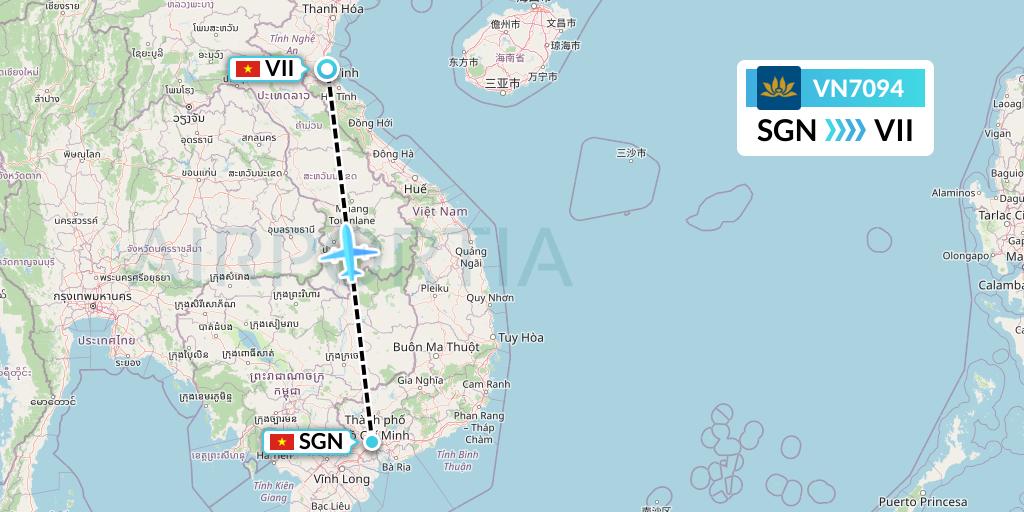 VN7094 Vietnam Airlines Flight Map: Ho Chi Minh City to Vinh