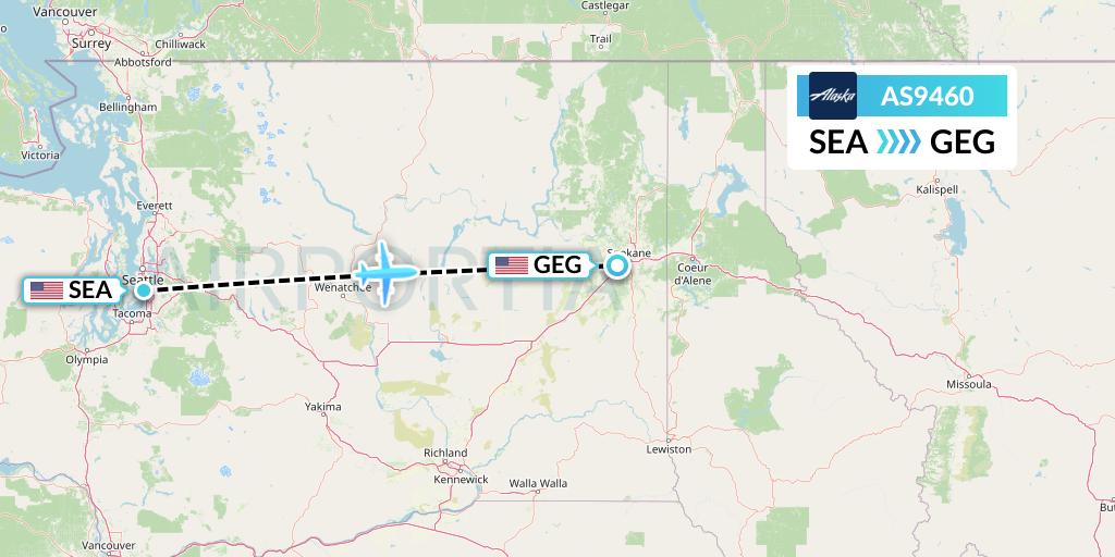 AS9460 Alaska Airlines Flight Map: Seattle to Spokane