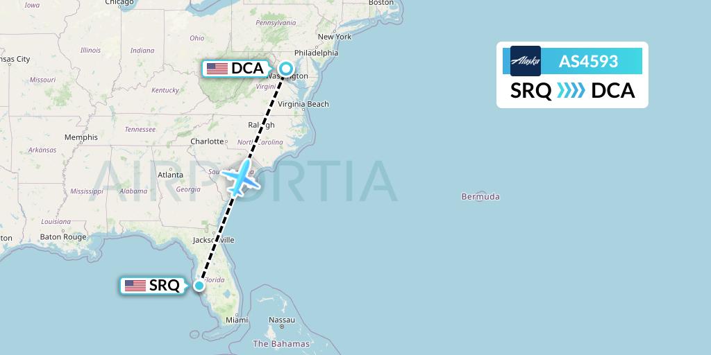 AS4593 Alaska Airlines Flight Map: Sarasota to Washington