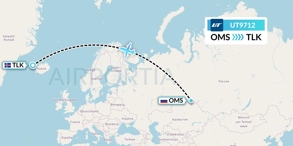 UT9712 UTair Flight Map: Omsk to Talknafjordur