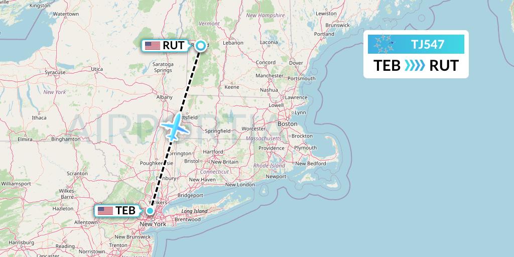 TJ547 Tradewind Aviation Flight Map: Teterboro to Rutland