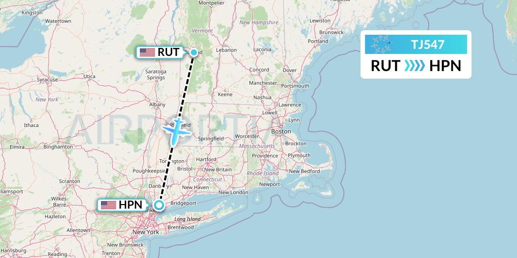 TJ547 Tradewind Aviation Flight Map: Rutland to White Plains