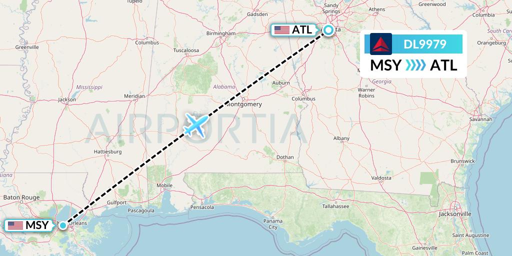 DL9979 Delta Air Lines Flight Map: New Orleans to Atlanta