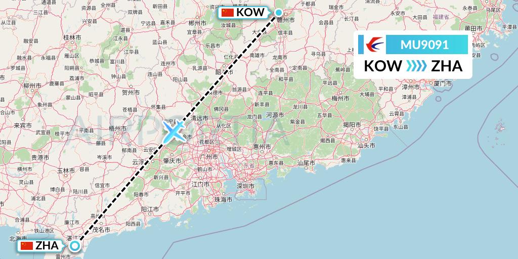 MU9091 China Eastern Airlines Flight Map: Ganzhou to Zhanjiang