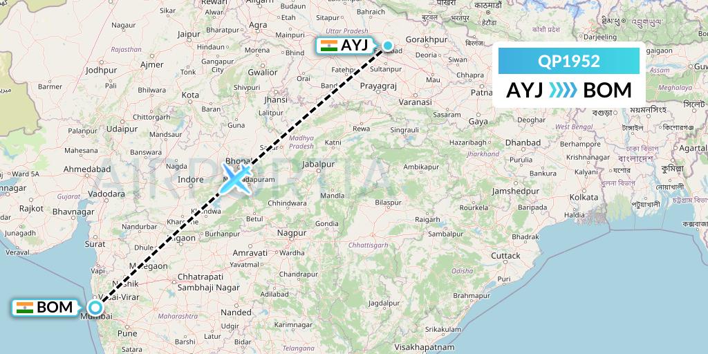 QP1952 Akasa Air Flight Map: Lucknow to Mumbai