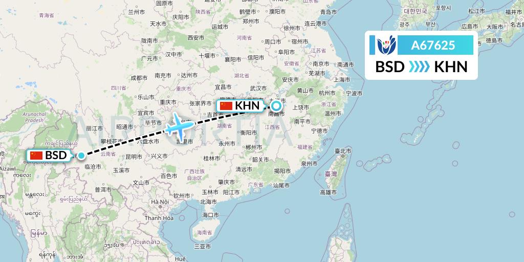 A67625 Hongtu Airlines Flight Map: Baoshan to Nanchang