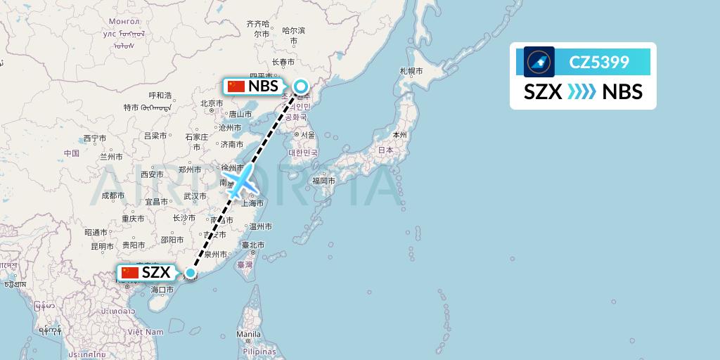 CZ5399 China Southern Airlines Flight Map: Shenzhen to Baishan