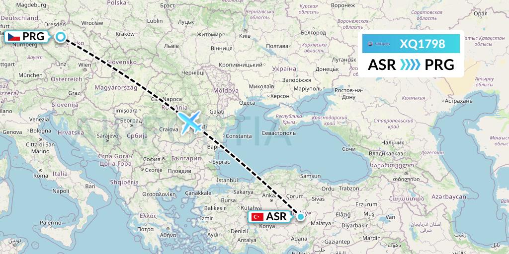 XQ1798 SunExpress Flight Map: Kayseri to Prague