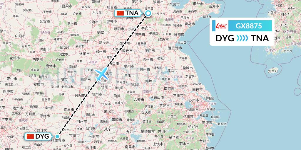 GX8875 GX Airlines Flight Map: Dayong to Jinan