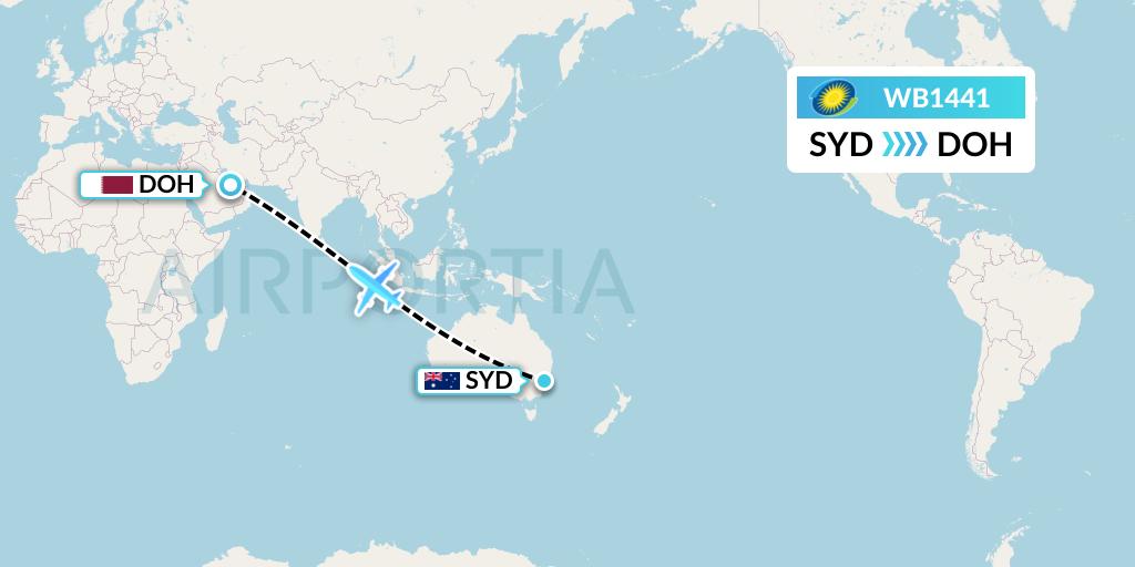 WB1441 RwandAir Flight Map: Sydney to Doha