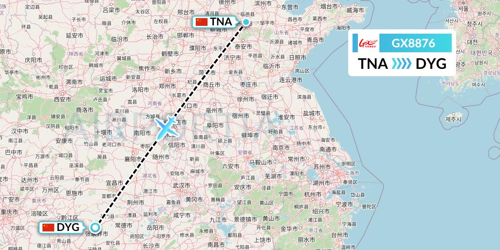 GX8876 GX Airlines Flight Map: Jinan to Dayong