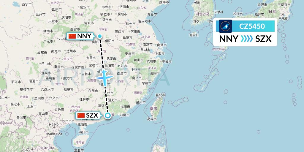 CZ5450 China Southern Airlines Flight Map: Nanyang to Shenzhen