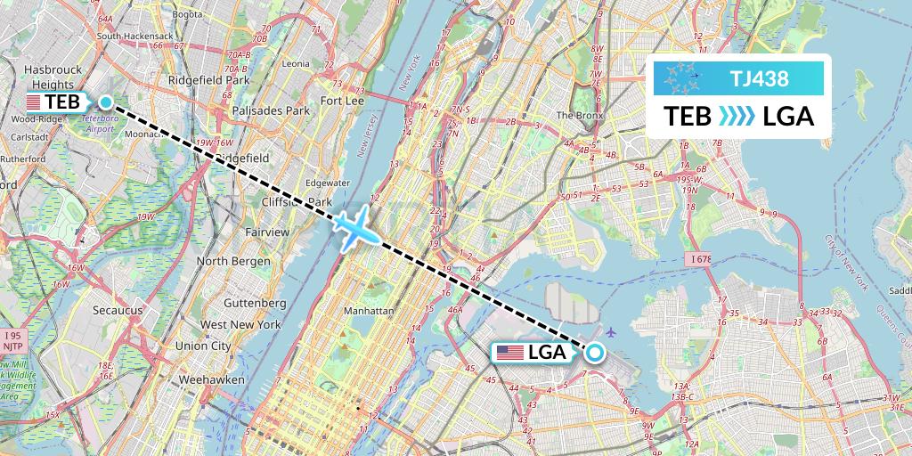 TJ438 Tradewind Aviation Flight Map: Teterboro to New York