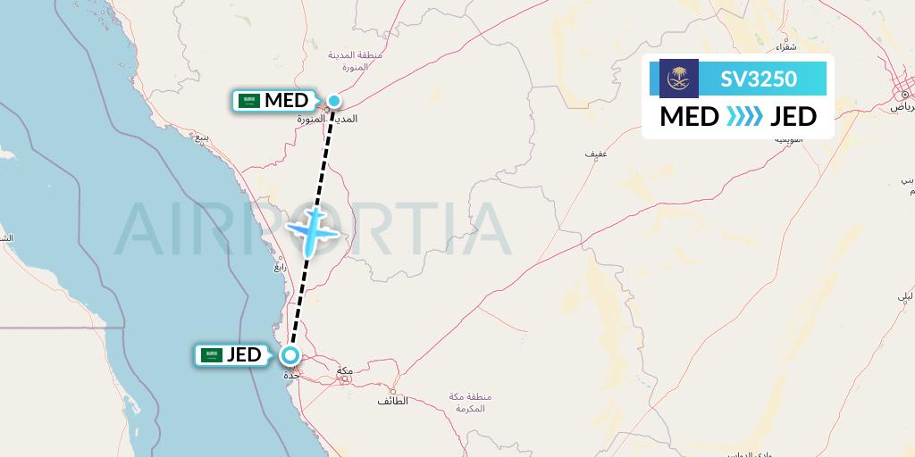 SV3250 Saudi Arabian Airlines Flight Map: Medina to Jeddah