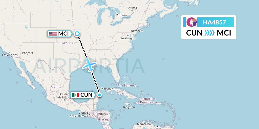 HA4857 Hawaiian Airlines Flight Map: Cancun to Kansas City