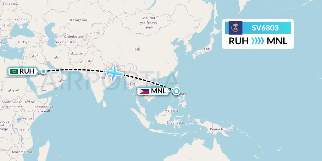 SV6803 Saudi Arabian Airlines Flight Map: Riyadh to Manila