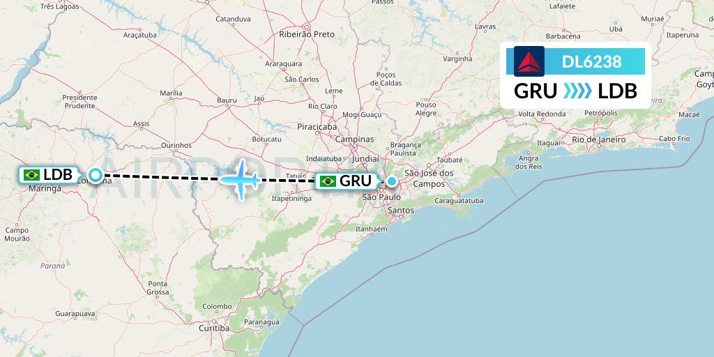 DL6238 Delta Air Lines Flight Map: Sao Paulo to Londrina