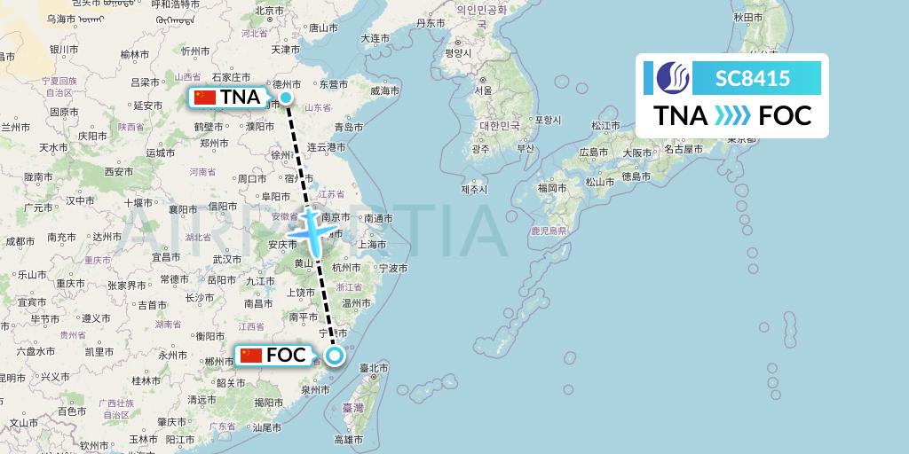 SC8415 Shandong Airlines Flight Map: Jinan to Fuzhou