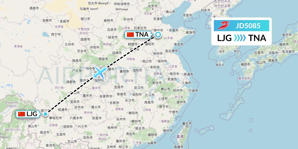 JD5085 Capital Airlines Flight Map: Lijiang to Jinan