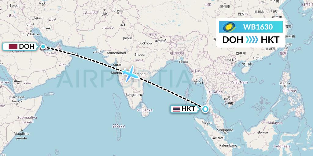 WB1630 RwandAir Flight Map: Doha to Phuket