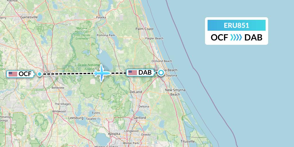 ERU851 Embry-riddle Aeronautical University Flight Map: Ocala to Daytona Beach