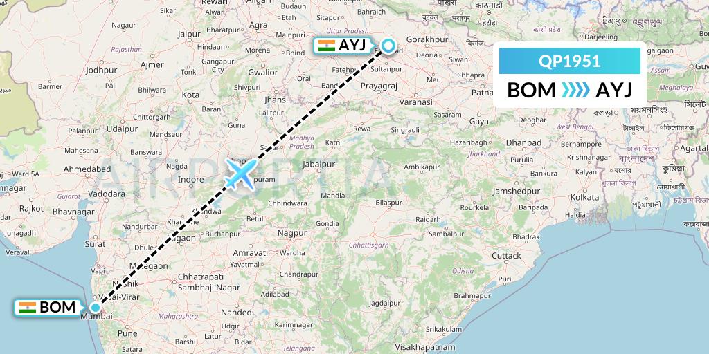 QP1951 Akasa Air Flight Map: Mumbai to Lucknow