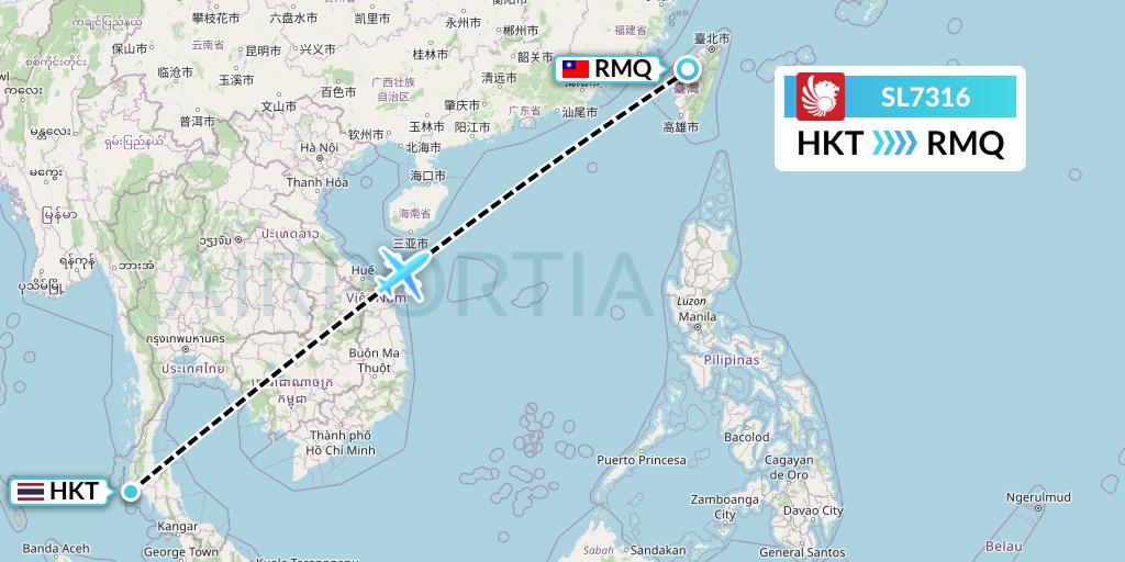 SL7316 Thai Lion Air Flight Map: Phuket to Taichung