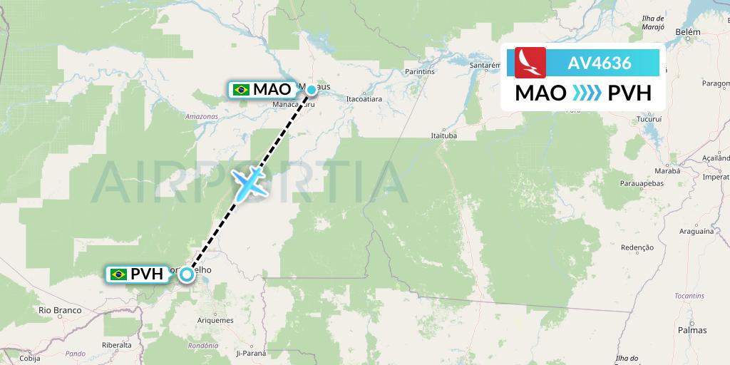 AV4636 Avianca Flight Map: Manaus to Porto Velho