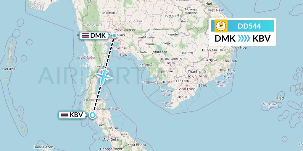 DD544 Nok Air Flight Map: Bangkok to Krabi