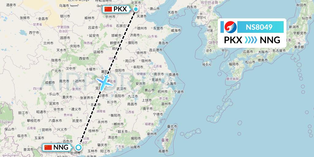 NS8049 Hebei Airlines Flight Map: Beijing to Nanning