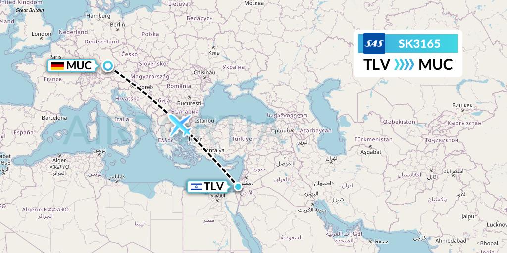 SK3165 SAS Flight Map: Tel Aviv to Munich