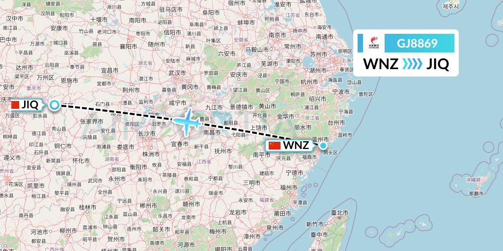 GJ8869 Loong Airlines Flight Map: Wenzhou to Qianjiang