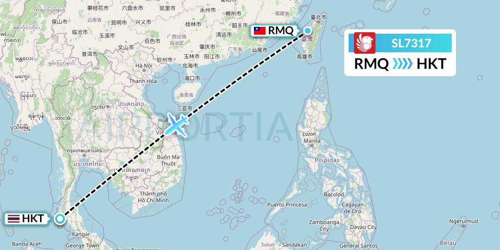 SL7317 Thai Lion Air Flight Map: Taichung to Phuket