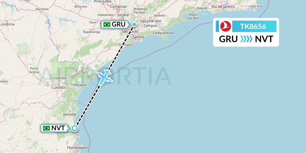 TK8656 Turkish Airlines Flight Map: Sao Paulo to Navegantes