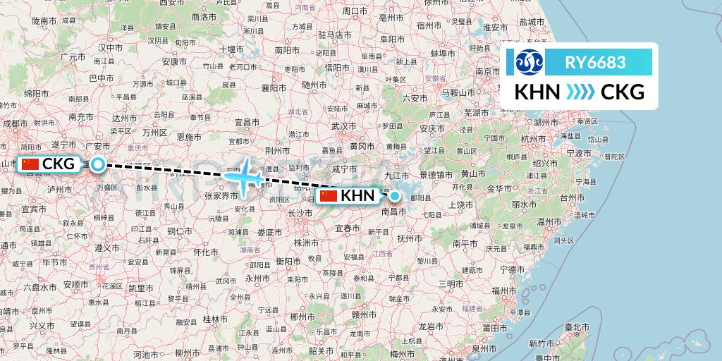 RY6683 Jiangxi Air Flight Map: Nanchang to Chongqing