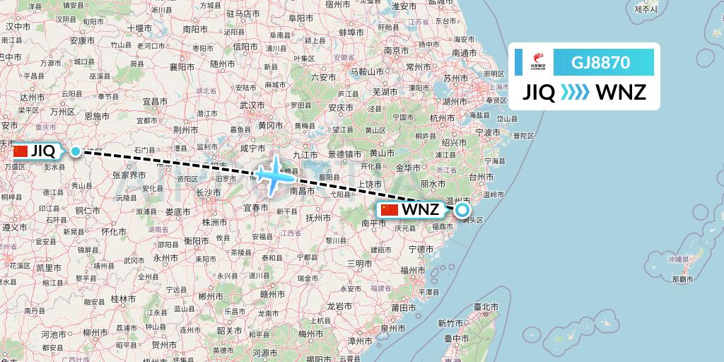 GJ8870 Loong Airlines Flight Map: Qianjiang to Wenzhou