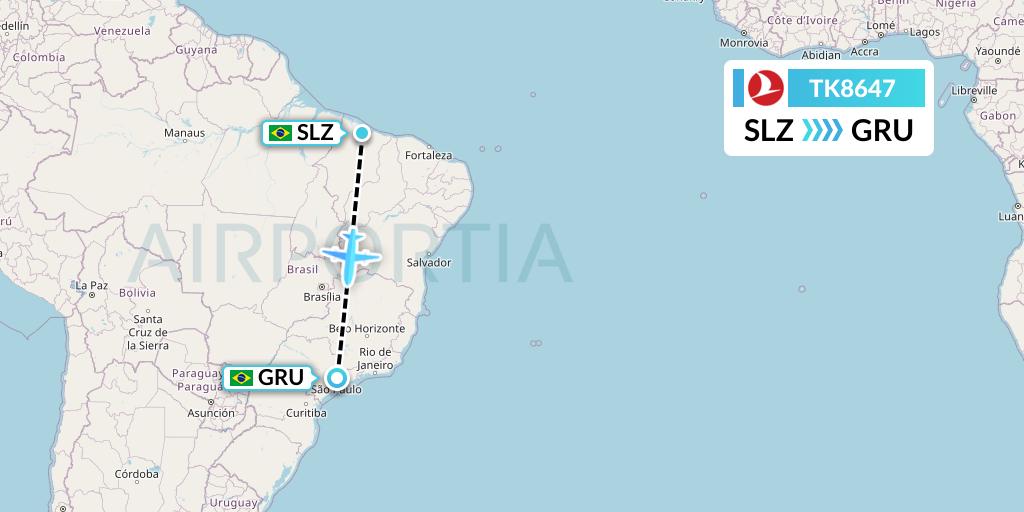 TK8647 Turkish Airlines Flight Map: Sao Luis to Sao Paulo