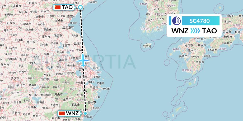 SC4780 Shandong Airlines Flight Map: Wenzhou to Qingdao