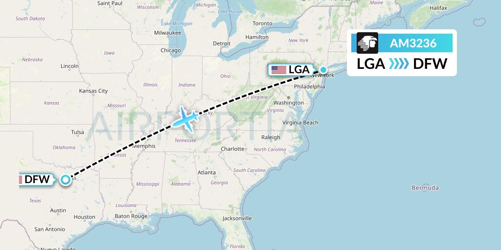 AM3236 Aeromexico Flight Map: New York to Dallas