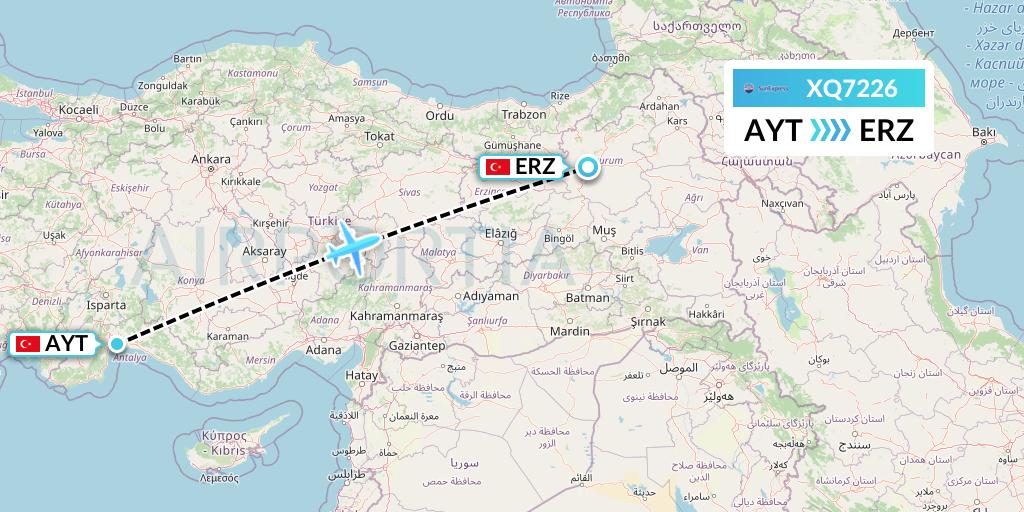 XQ7226 SunExpress Flight Map: Antalya to Erzurum