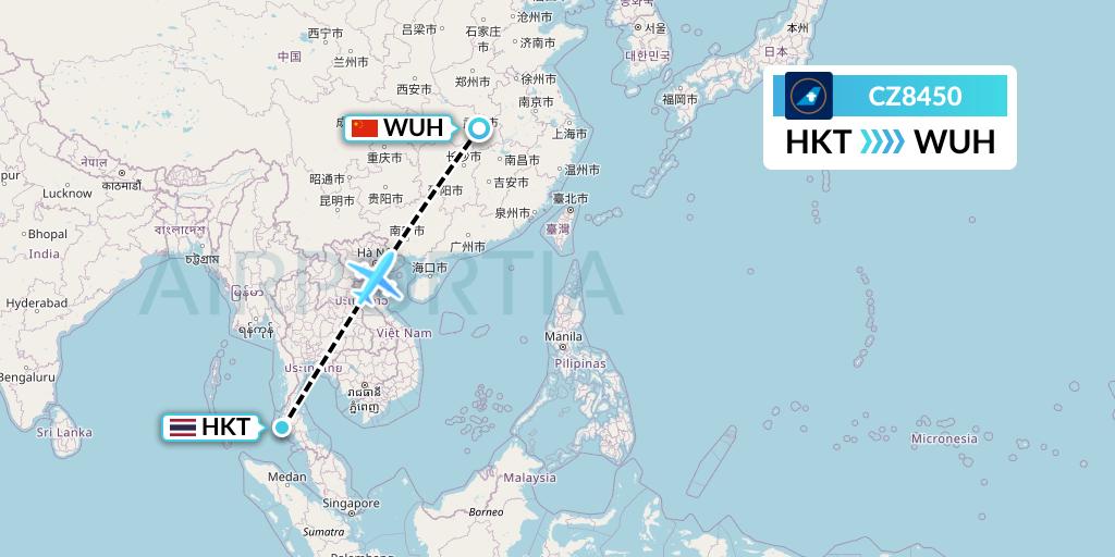 CZ8450 China Southern Airlines Flight Map: Phuket to Wuhan