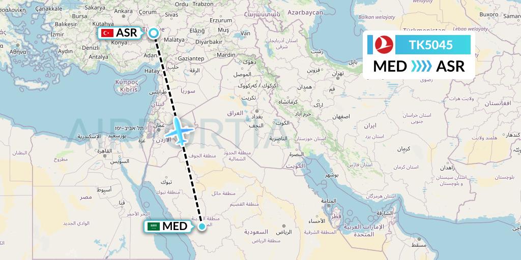 TK5045 Turkish Airlines Flight Map: Medina to Kayseri