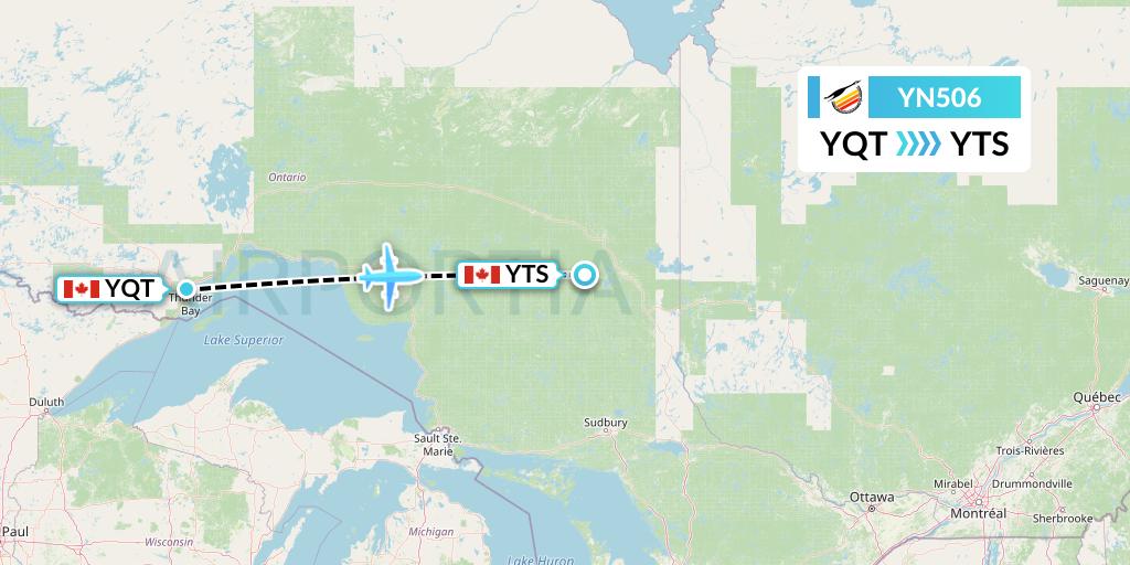 YN506 Air Creebec Flight Map: Thunder Bay to Timmins