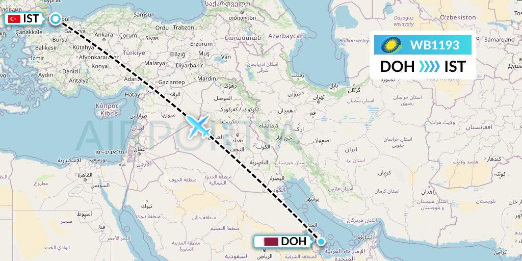 WB1193 RwandAir Flight Map: Doha to Istanbul