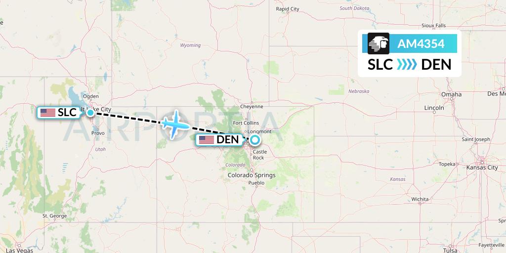 AM4354 Aeromexico Flight Map: Salt Lake City to Denver