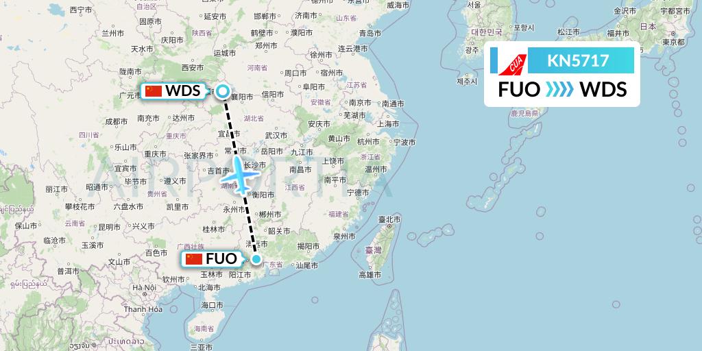 KN5717 China United Airlines Flight Map: Foshan to Shiyan