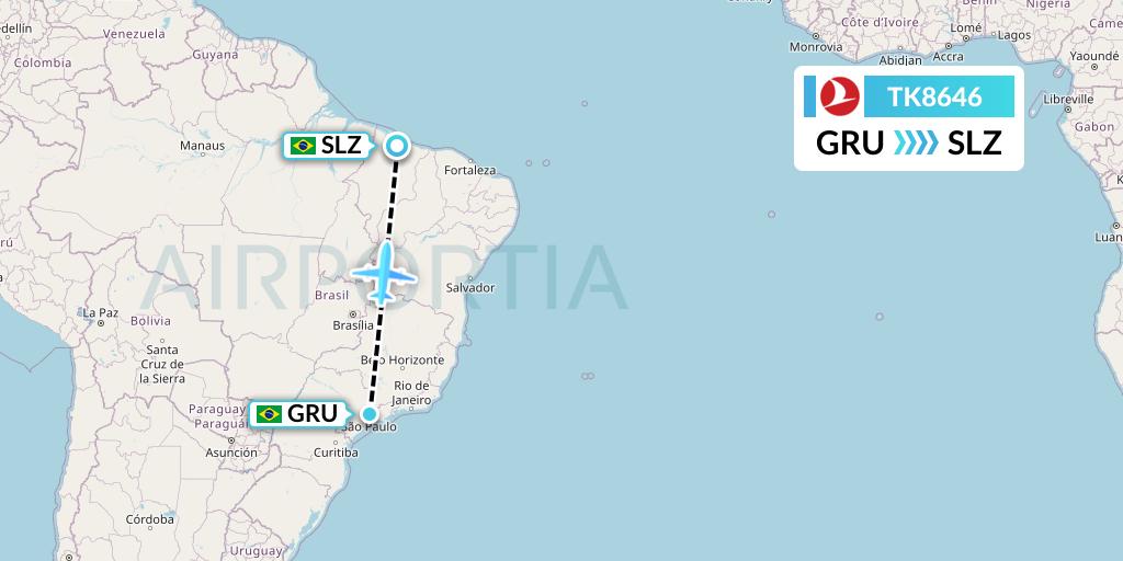 TK8646 Turkish Airlines Flight Map: Sao Paulo to Sao Luis