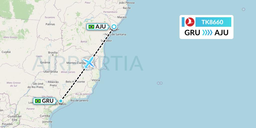 TK8660 Turkish Airlines Flight Map: Sao Paulo to Aracaju