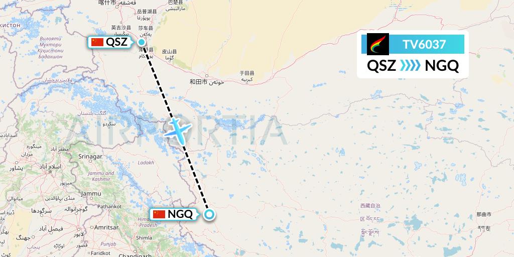 TV6037 Tibet Airlines Flight Map: Hotan to Ngari